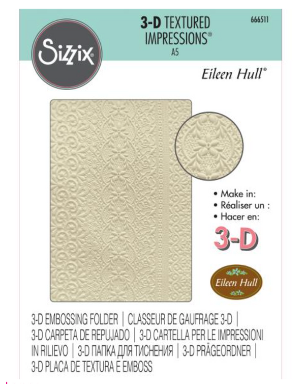 Sizzix Eileen Hull A5 Lace 3D Textured Impressions Embossing Folder