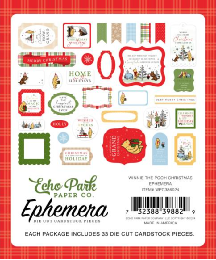 Echo Park Winnie the Pooh Christmas Icons Ephemera {D164}