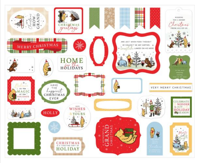 Echo Park Winnie the Pooh Christmas Icons Ephemera {D164}