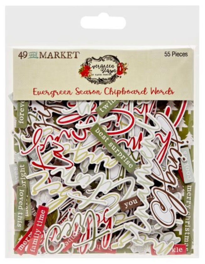 49 and Market Evergreen Season Chipboard Words Ephemera {B726}