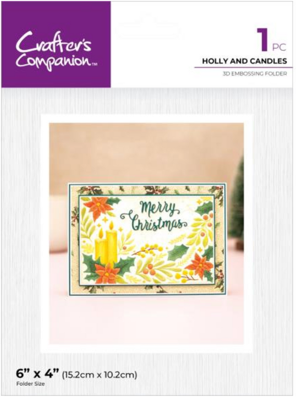 Crafter's Companion 6x4 Holly & Candles 3D Embossing Folder {W56-W57}