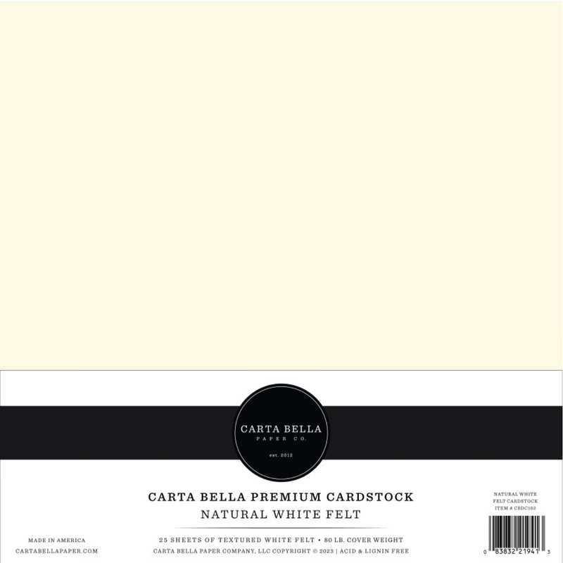 Carta Bella 12x12 Natural White 80lb. Felt Cardstock {B102}