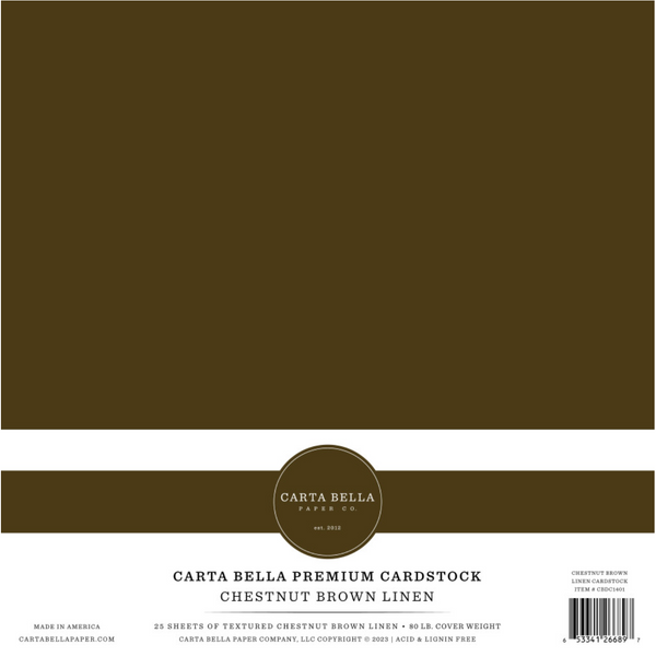 Carta Bella 12x12 Chestnut Brown 80lb. Linen Cardstock