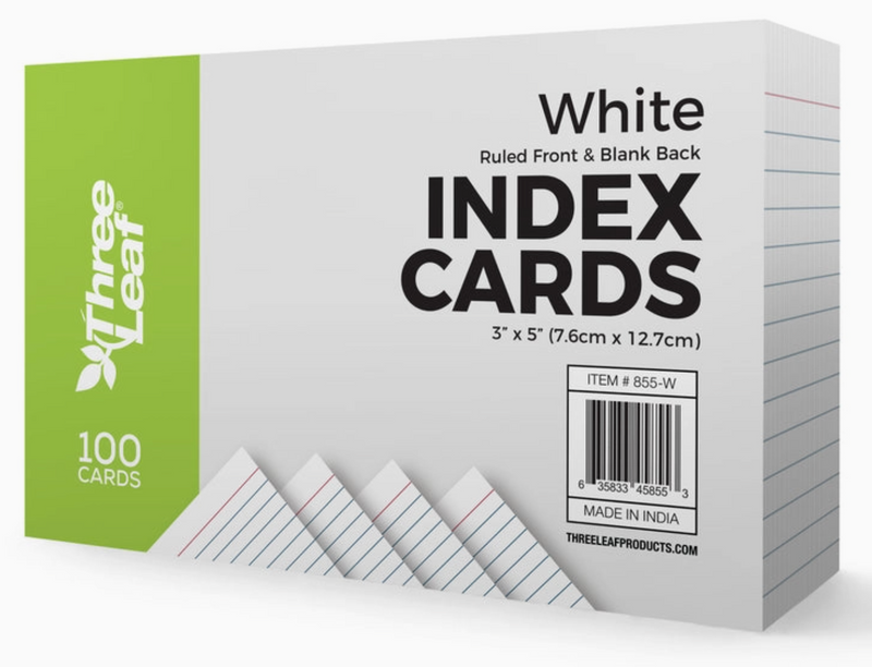 Three Leaf 3x5 White RULED Index Cards {B11}