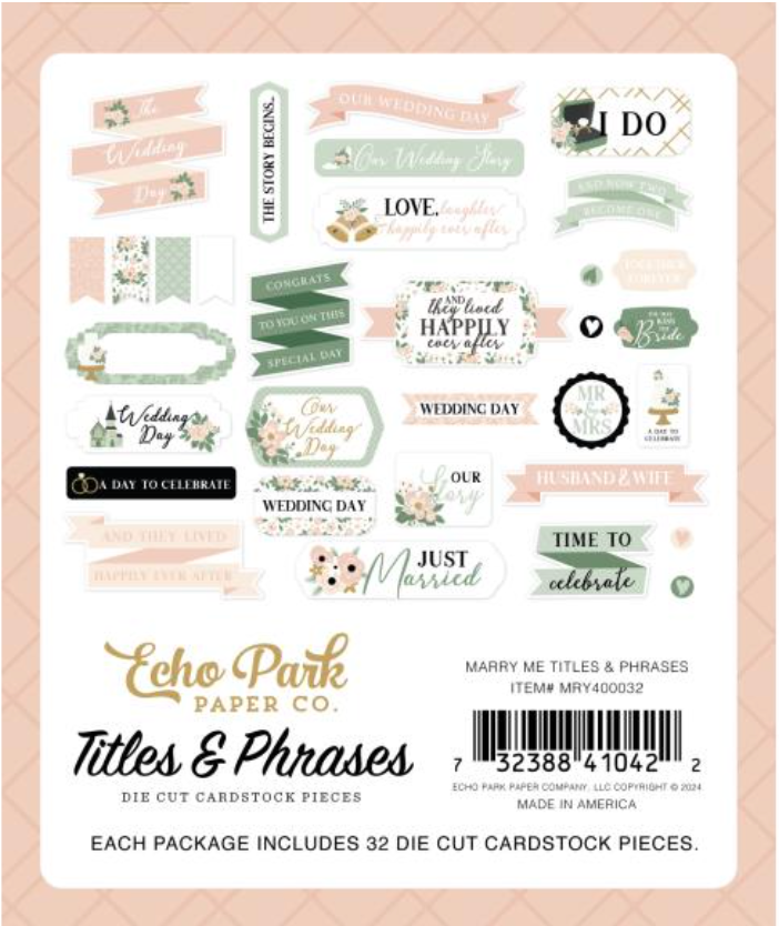 Echo Park Marry Me Titles & Phrases Ephemera {B122}