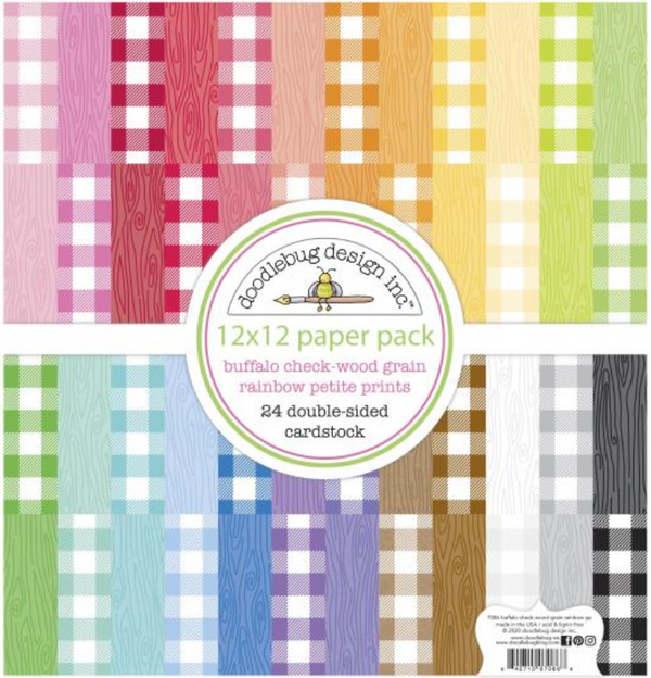 Doodlebug 12x12 Rainbow Buffalo Check & Wood Grain Paper Pack {B202}