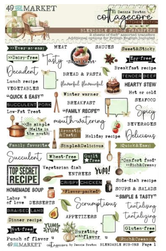 49 and Market Cottagecore 6x8 Kitchen Edition Rub-On Transfers Set {W27}