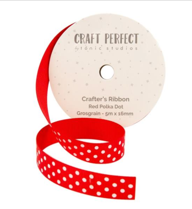 Craft Perfect 16mm x 5mm Red Polka Dotted Grosgrain Ribbon {G181}