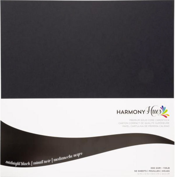 Harmony Hues 12x12 Midnight Black 110lb. Cardstock {B423}