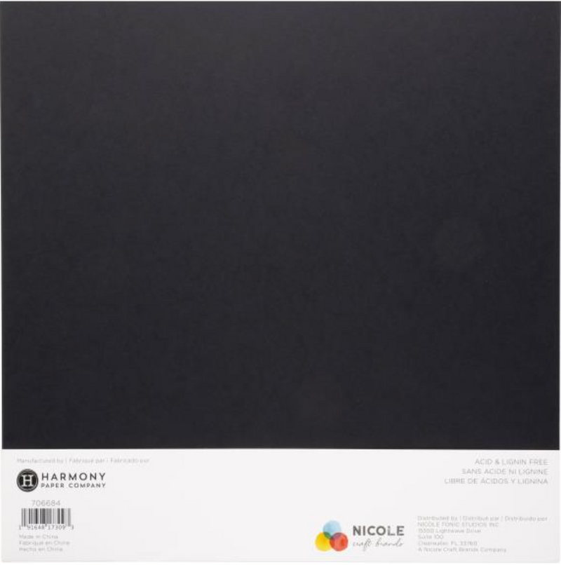 Harmony Hues 12x12 Midnight Black 110lb. Cardstock {B423}