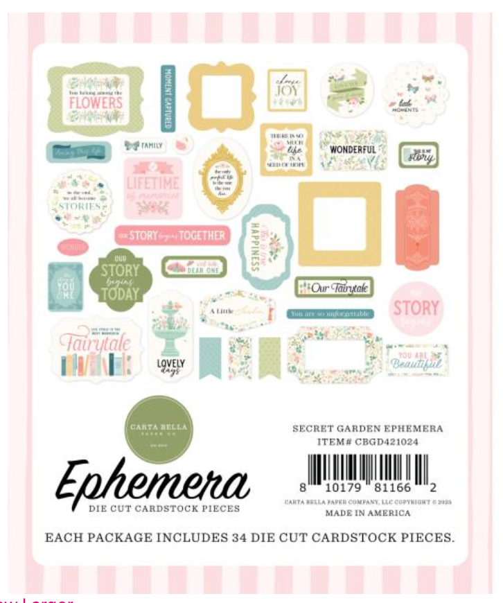 Carta Bella Secret Garden Icons Ephemera {D140}